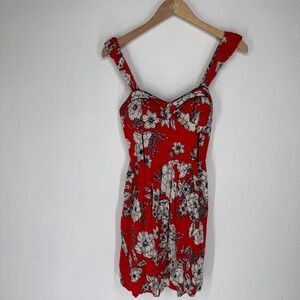 Floral Bustier Mini Dress Smocked Small Pin Up Coquette Feminine Sweetheart Neck